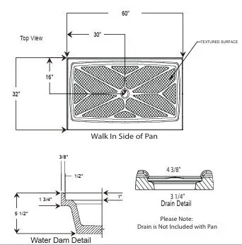 60x32 Center Drain Shower Bases